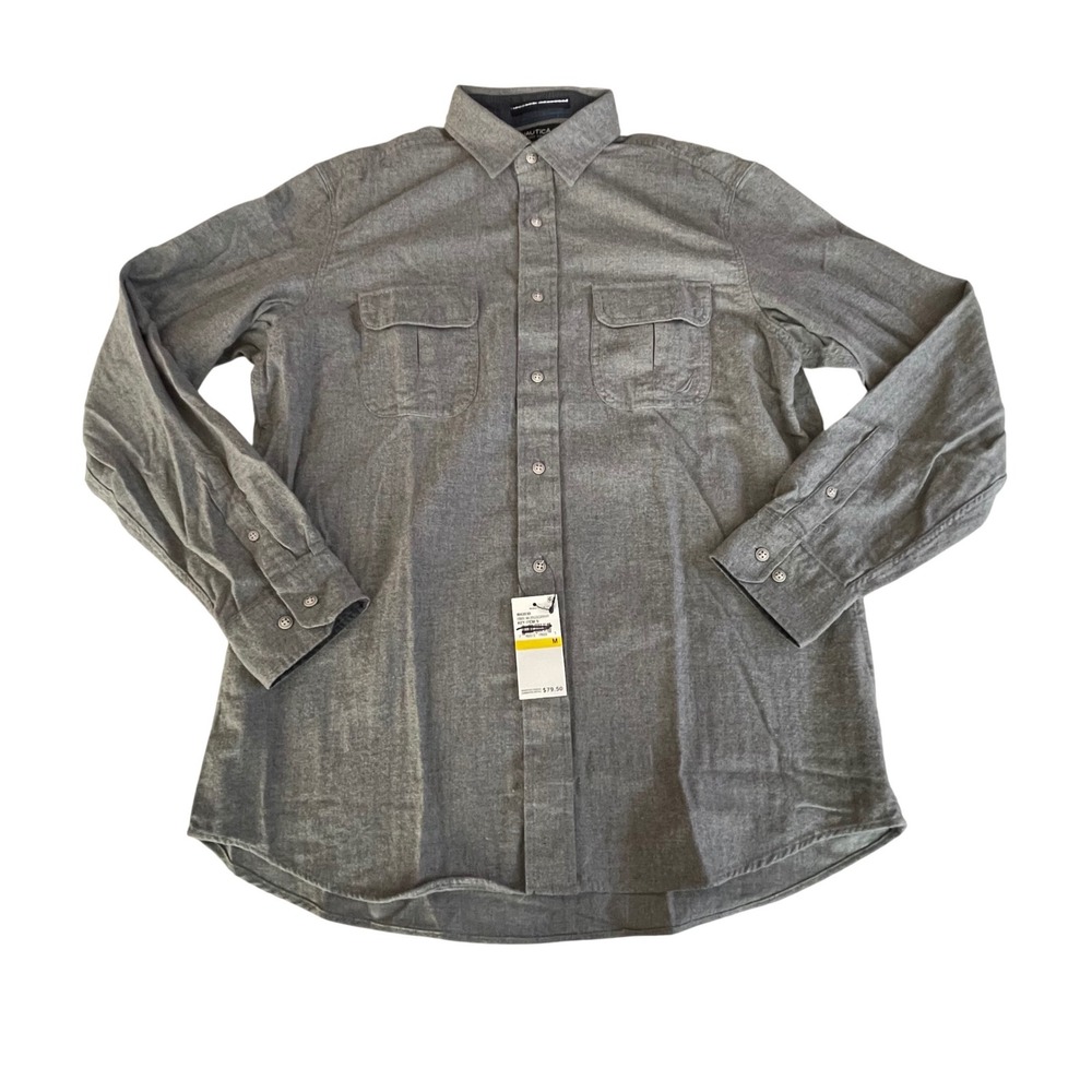 Nautica Mens Classic Fit Long Sleeve Button Down Shirt Gray Size M